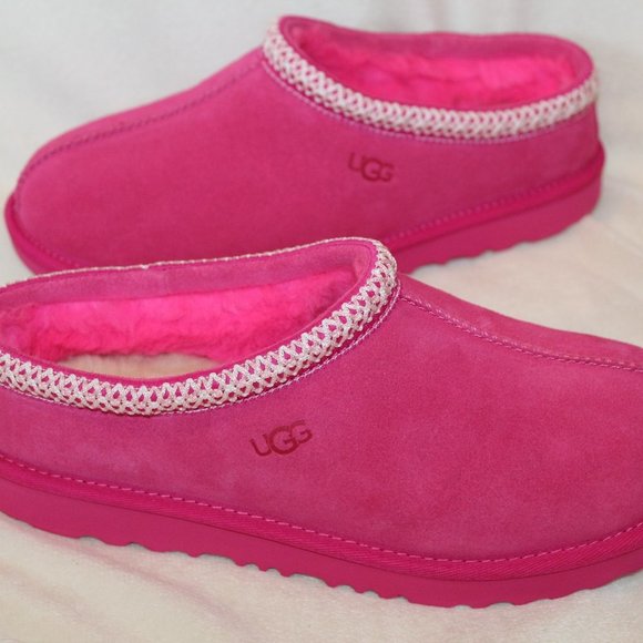NIB UGG WOMEN'S TASMAN SUEDE SHEARLING SLIP ON SLIPPERS PINK - Picture 3 of 7